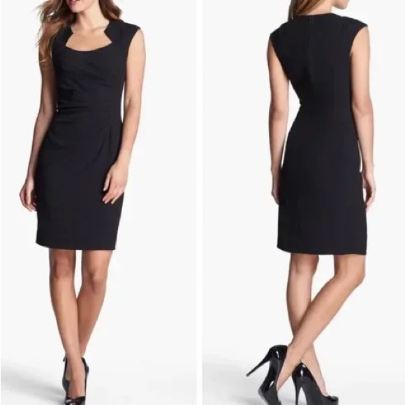 Calvin Klein Nwot Womens’ 6 Black Sheath Dress With Notch Neckline